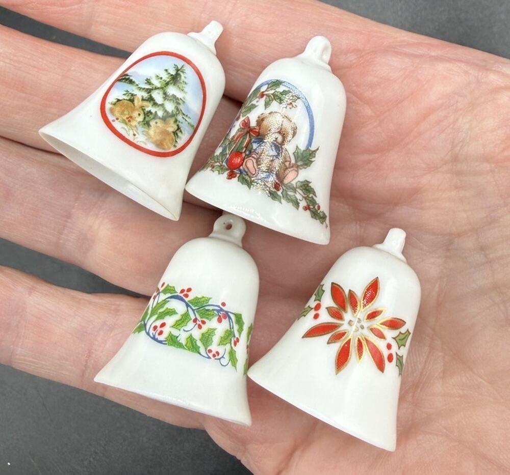 Vintage Miniature Bone China Hallmark Mini Christmas Bell 1-4 In Series -LO22